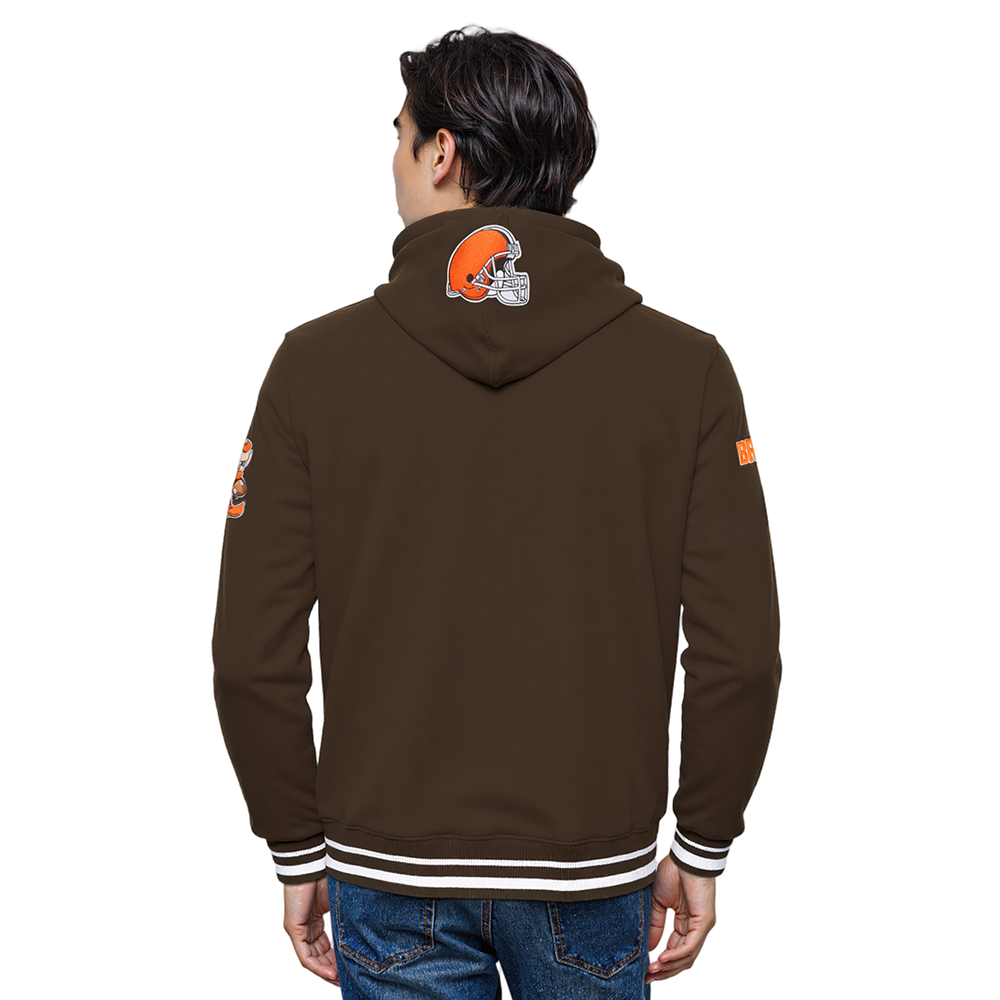 NFL CLEVELAND BROWNS SCRIPT TAIL MEN'S RIB FLC PO HOODIE (BROWN)