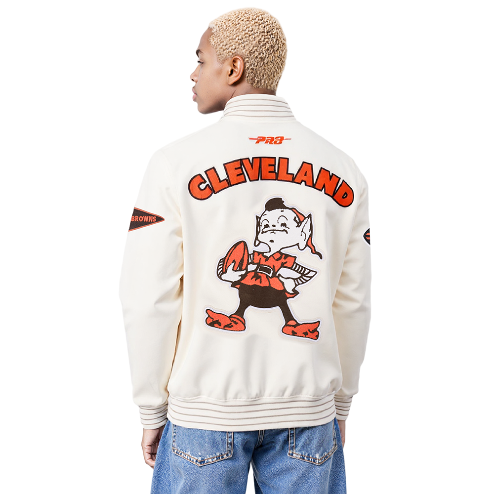 NFL CLEVELAND BROWNS PRO GAME DAY MEN'S RETRO JACKET (EGGSHELL/TAUPE/EGGSHELL)
