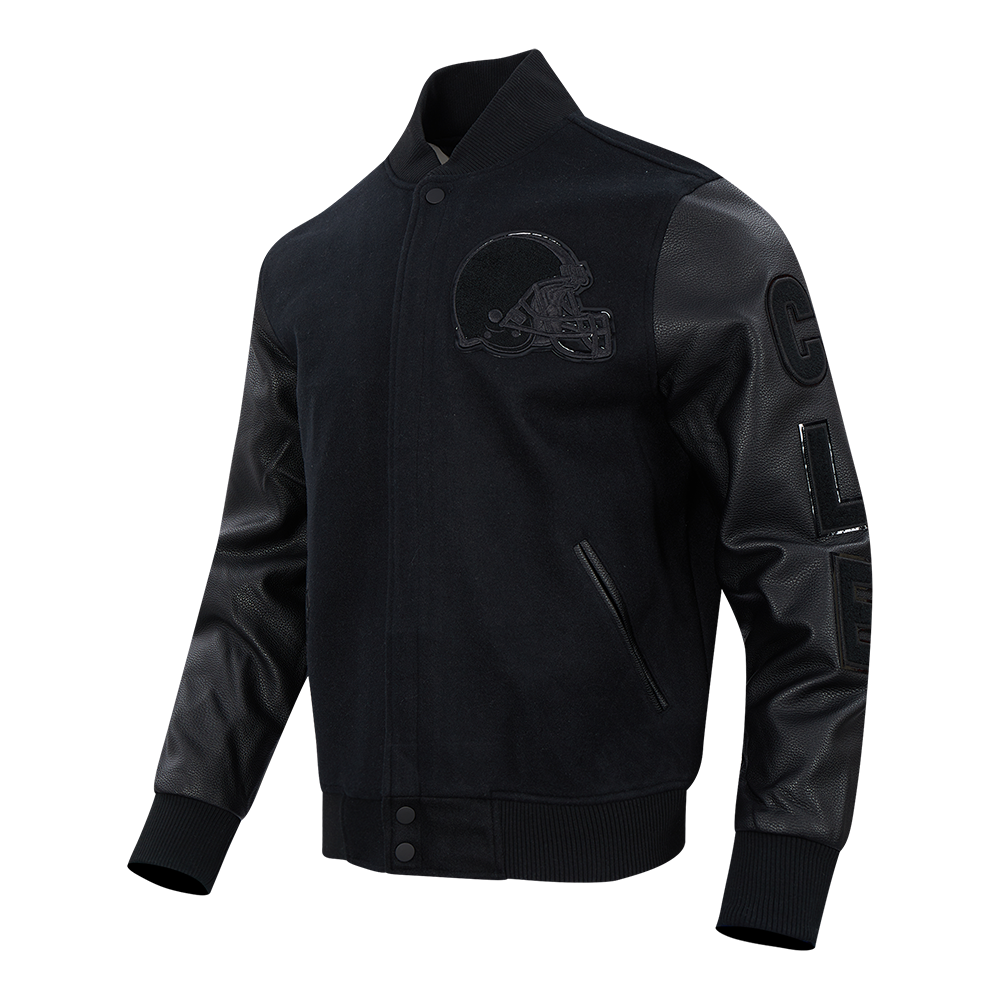 NFL CLEVELAND BROWNS TRIPLE BLACK LOGO MEN'S VARSITY JACKET (TRIPLE BLACK)
