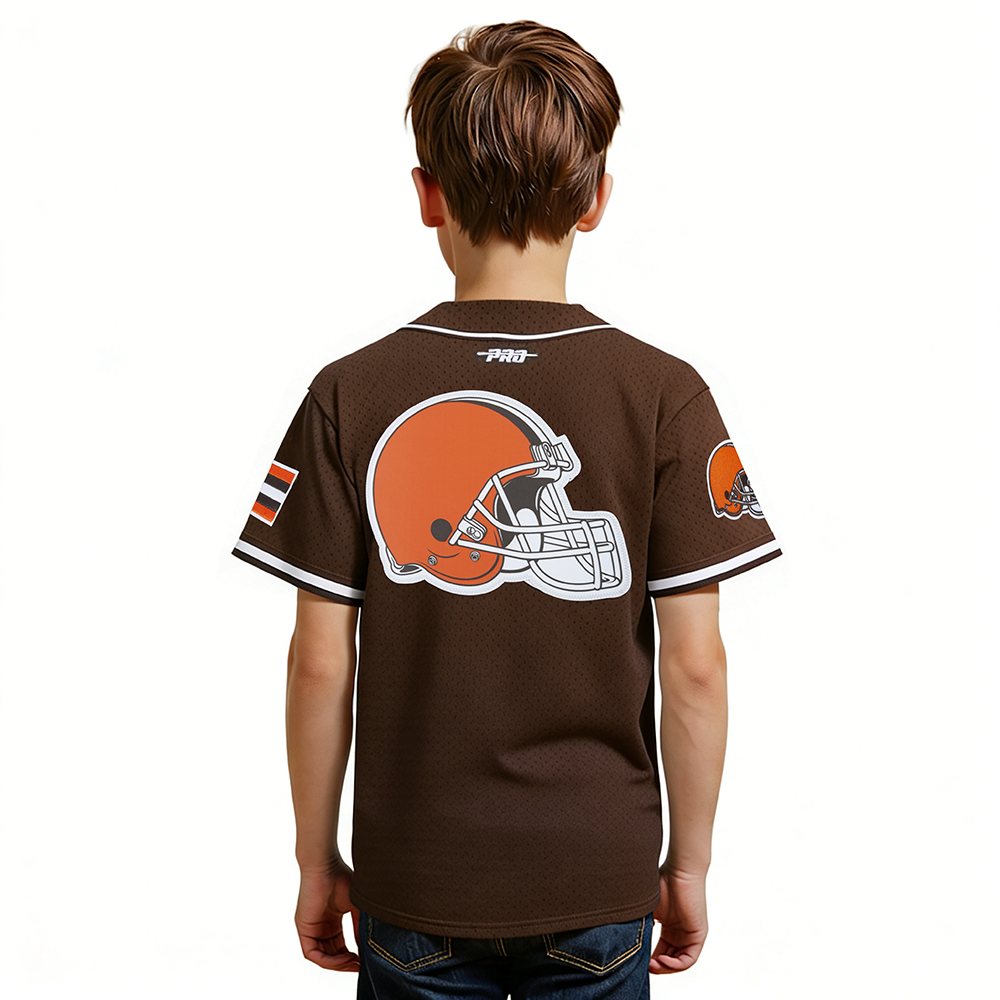 NFL CLEVELAND BROWNS CLASSIC BIG BOY'S MESH BUTTON DOWN SHIRT (BROWN)