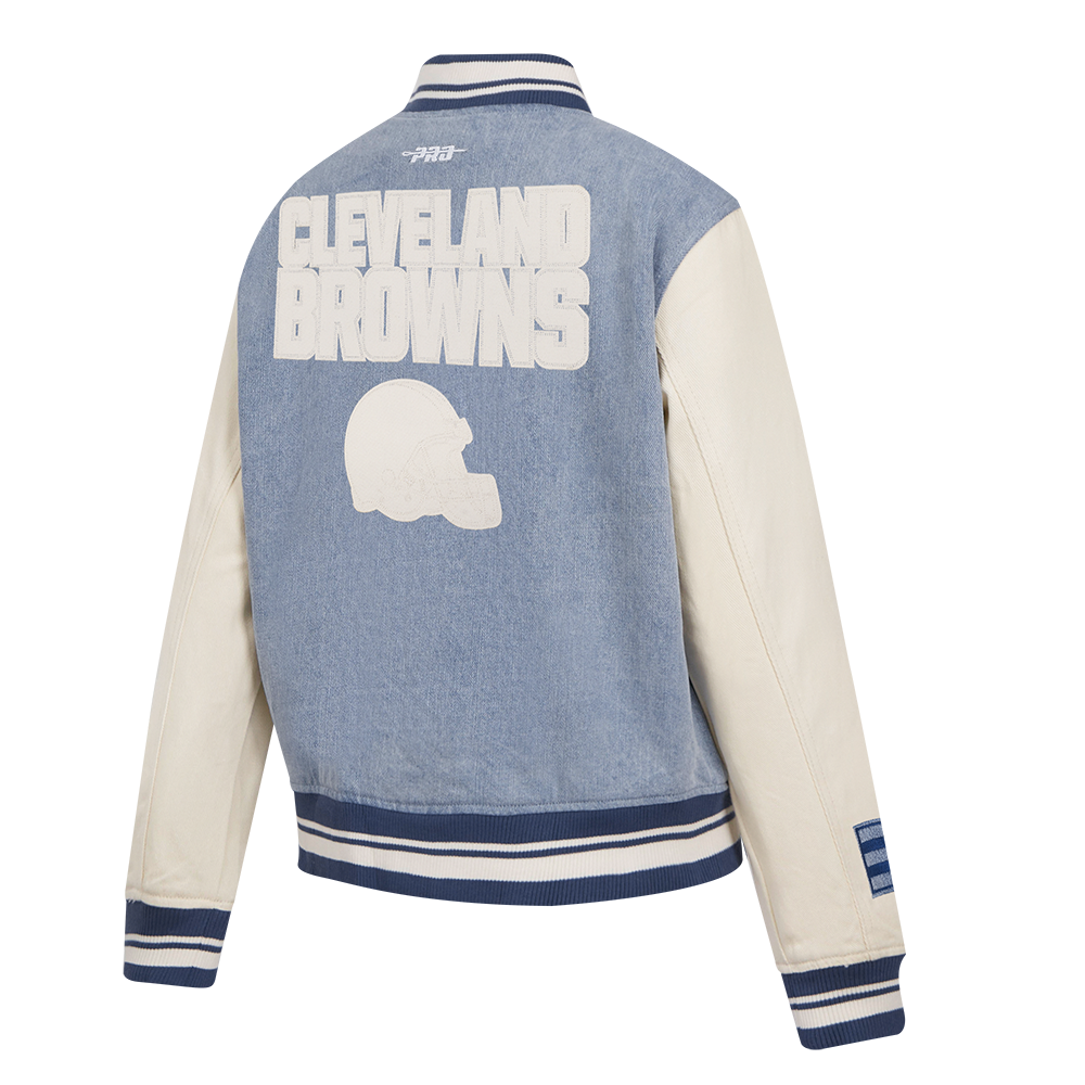 NFL CLEVELAND BROWNS VARSITY BLUES WOMEN'S  DENIM VARSITY JACKET (DENIM/LINEN)