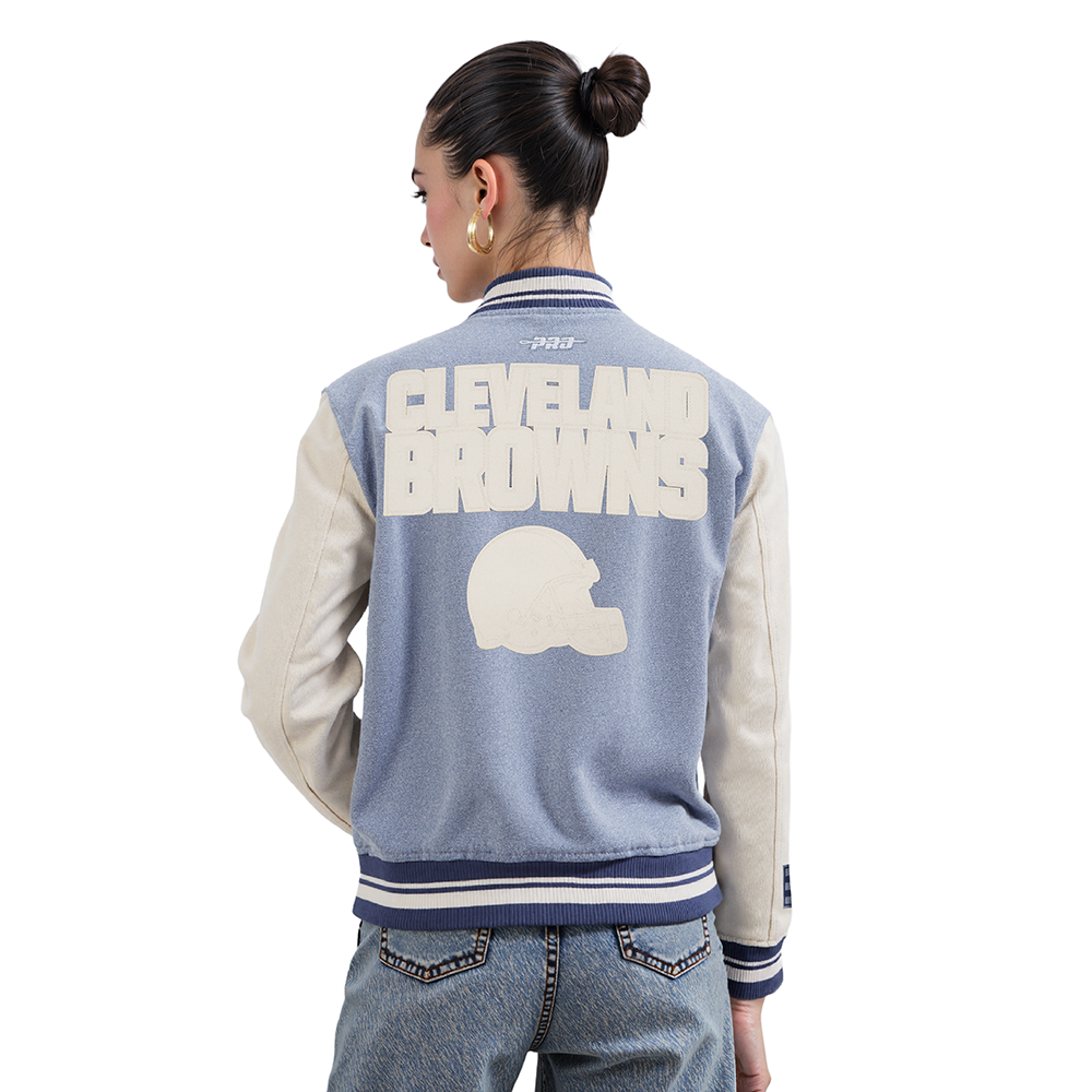 NFL CLEVELAND BROWNS VARSITY BLUES WOMEN'S  DENIM VARSITY JACKET (DENIM/LINEN)