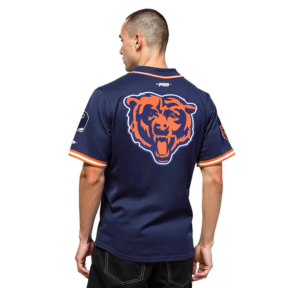NFL CHICAGO BEARS CALEB WILLIAMS #18 CLASSIC MESH PNN MEN'S MESH BUTTON DOWN SHIRT (MIDNIGHT NAVY/ORANGE)