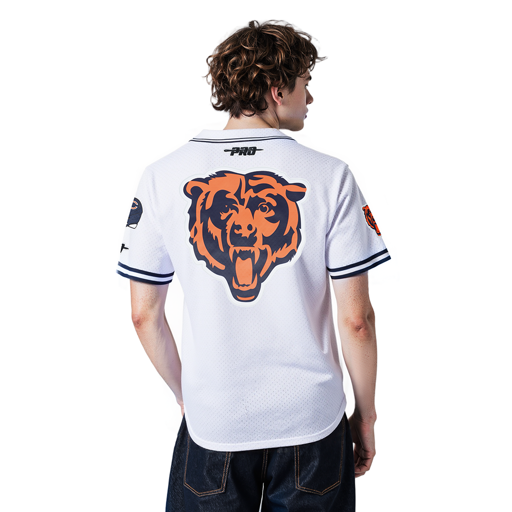 NFL CHICAGO BEARS CALEB WILLIAMS #18 CLASSIC MESH PNN MEN'S MESH BUTTON DOWN SHIRT (WHITE/MIDNIGHT NAVY)