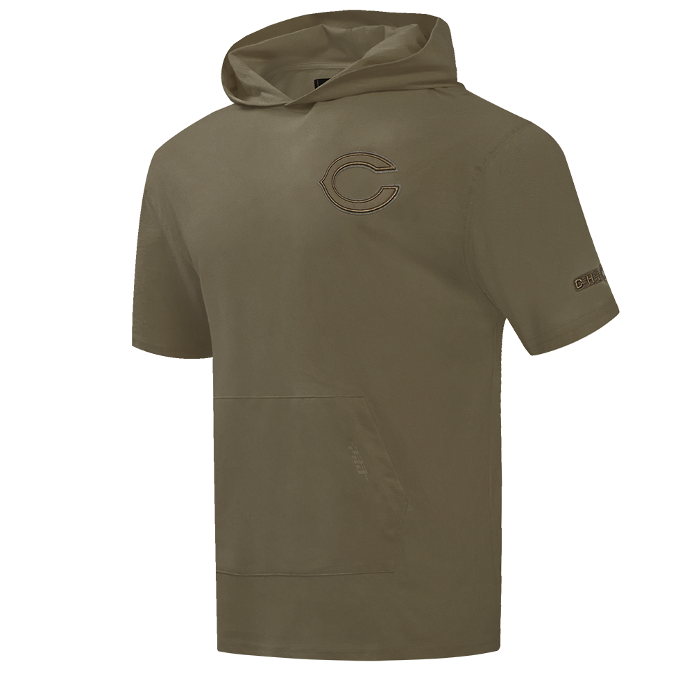 NFL CHICAGO BEARS NEUTRAL COTTON JERSEY SHORT SLEEVE PULLOVER HOODIE (DARK TAUPE)