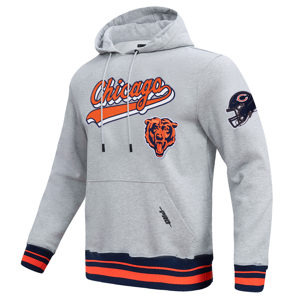 NFL CHICAGO BEARS SCRIPT TAIL MEN'S RIB FLC PO HOODIE (HEATHER GREY/MIDNIGHT NAVY/ORANGE)