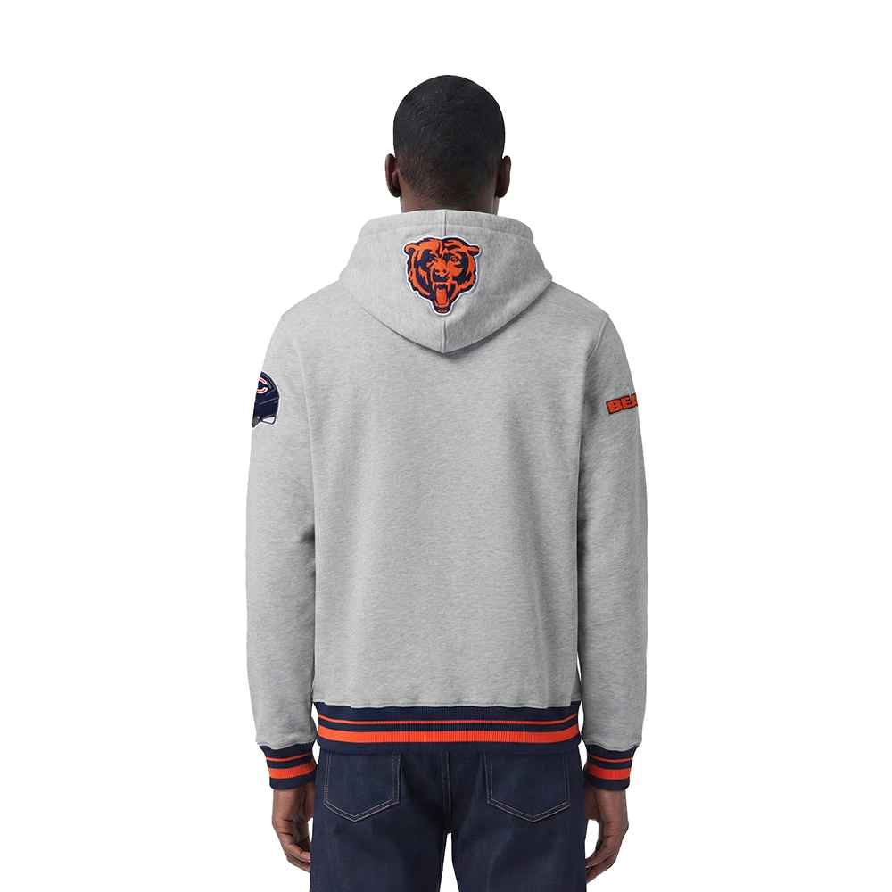NFL CHICAGO BEARS SCRIPT TAIL MEN'S RIB FLC PO HOODIE (HEATHER GREY/MIDNIGHT NAVY/ORANGE)