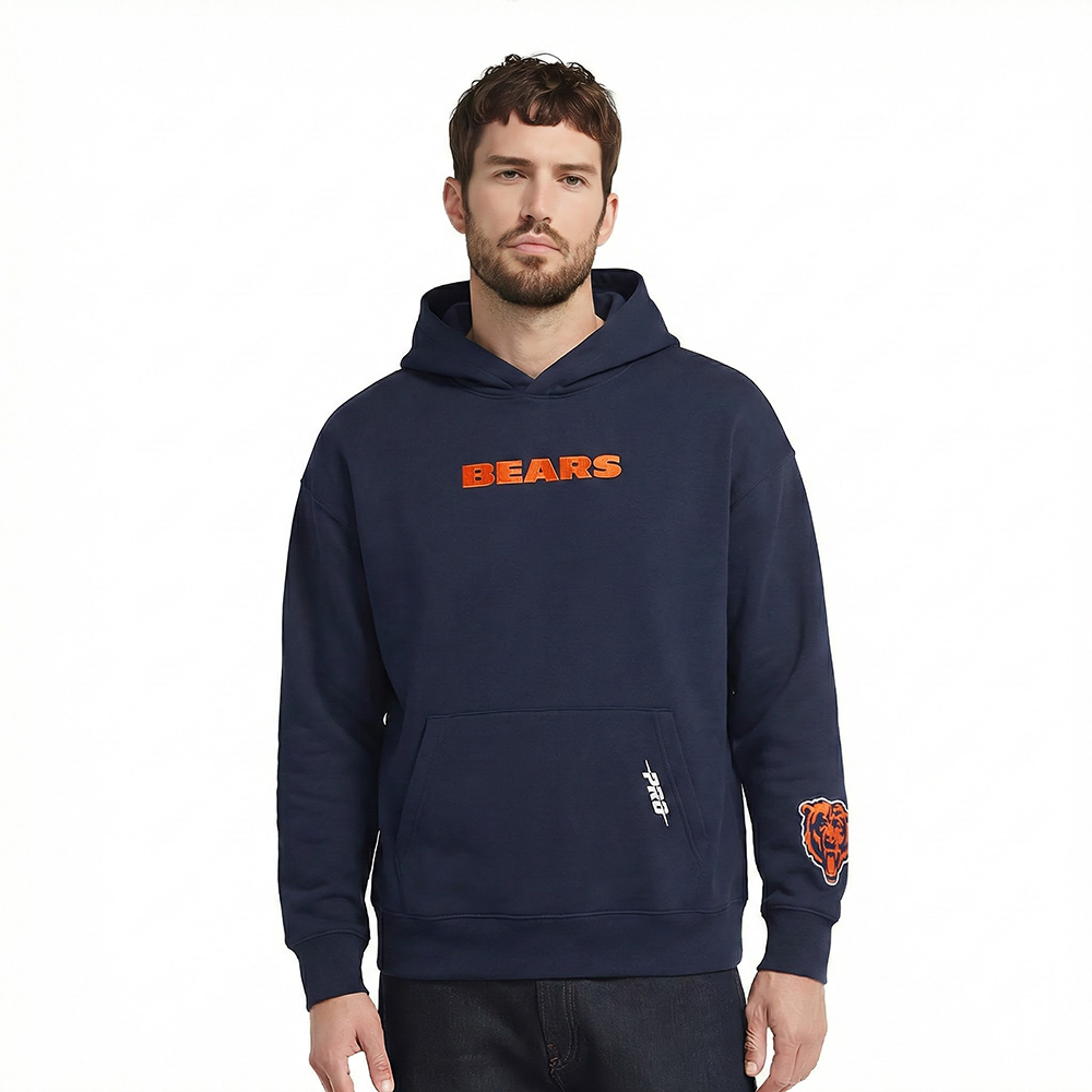 NFL CHICAGO BEARS WINGSPAN MEN'S DROP SHOULDER FLEECE PULLOVER HOODIE (MIDNIGHT NAVY)