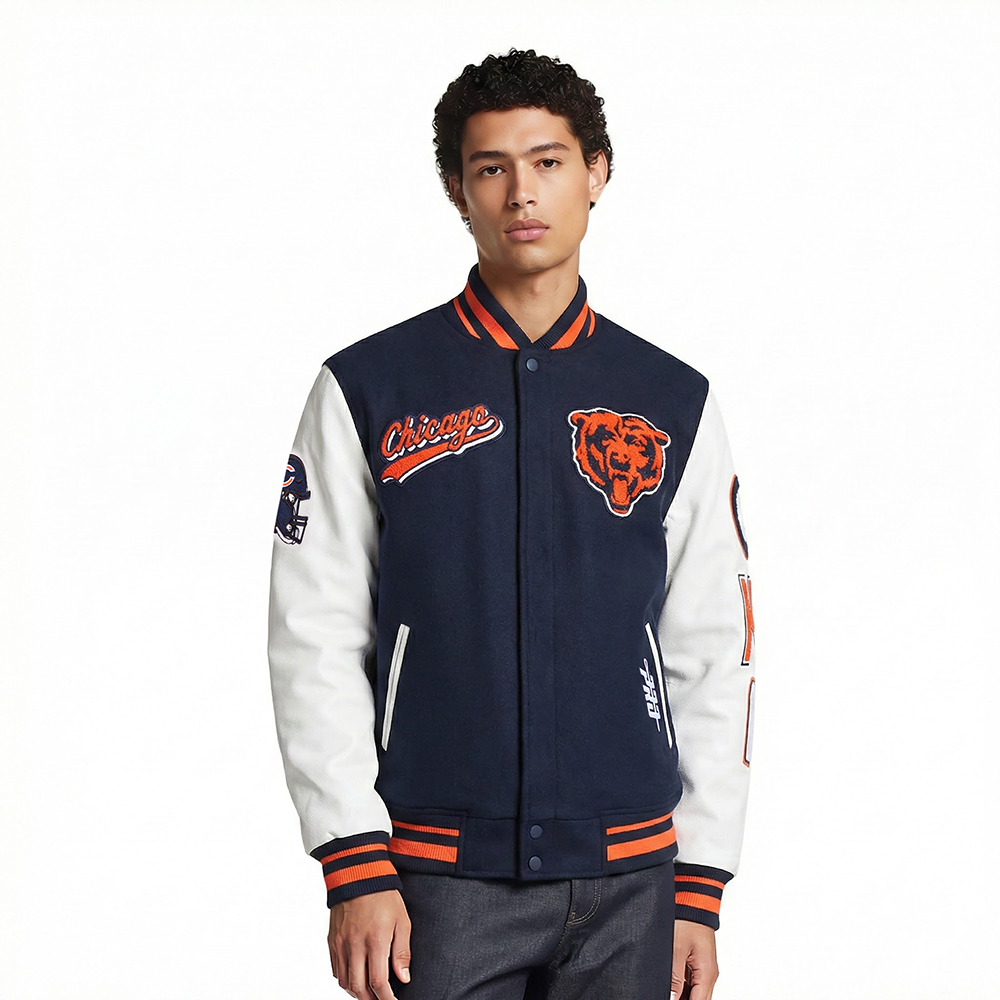 NFL CHICAGO BEARS SCRIPT TAIL MEN'S RIB WOOL VARSITY (MIDNIGHT NAVY/ORANGE/MIDNIGHT NAVY)