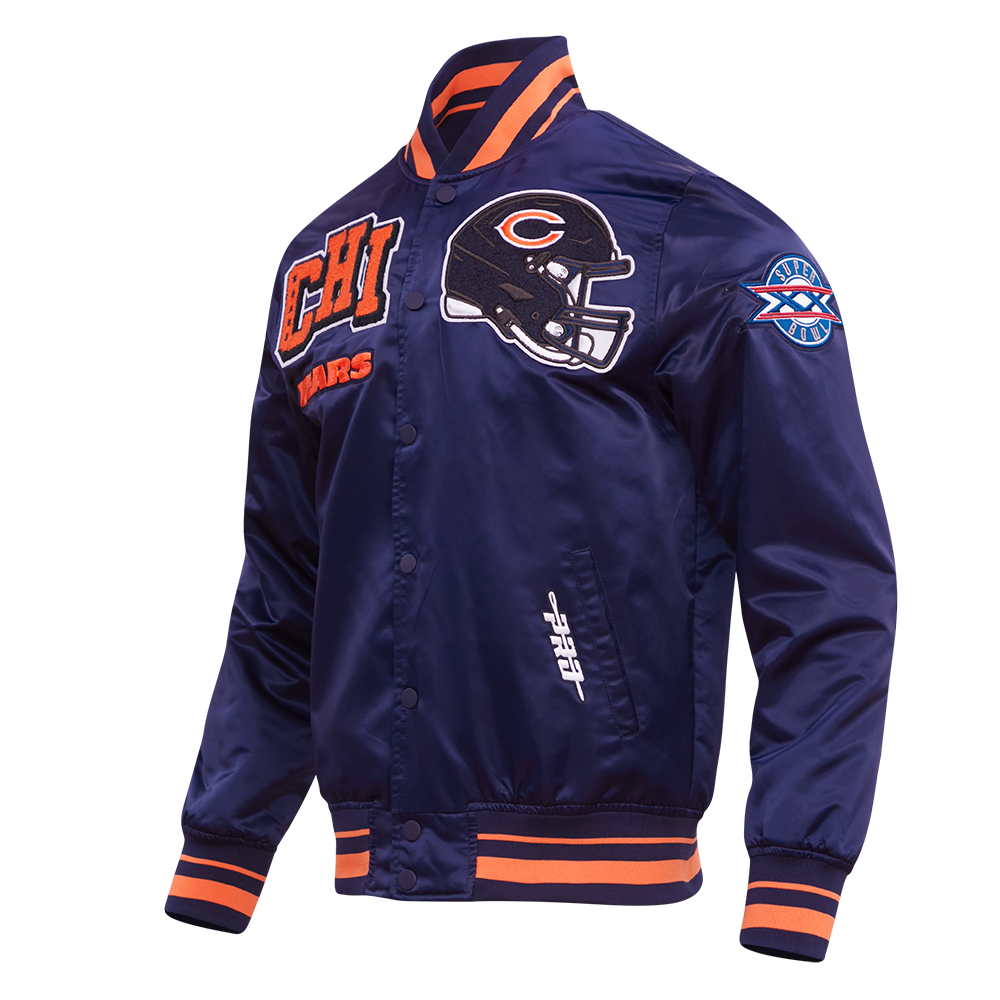 NFL CHICAGO BEARS MASHUP MEN'S RIB SATIN JACKET (MIDNIGHT NAVY/ORANGE/MIDNIGHT NAVY)