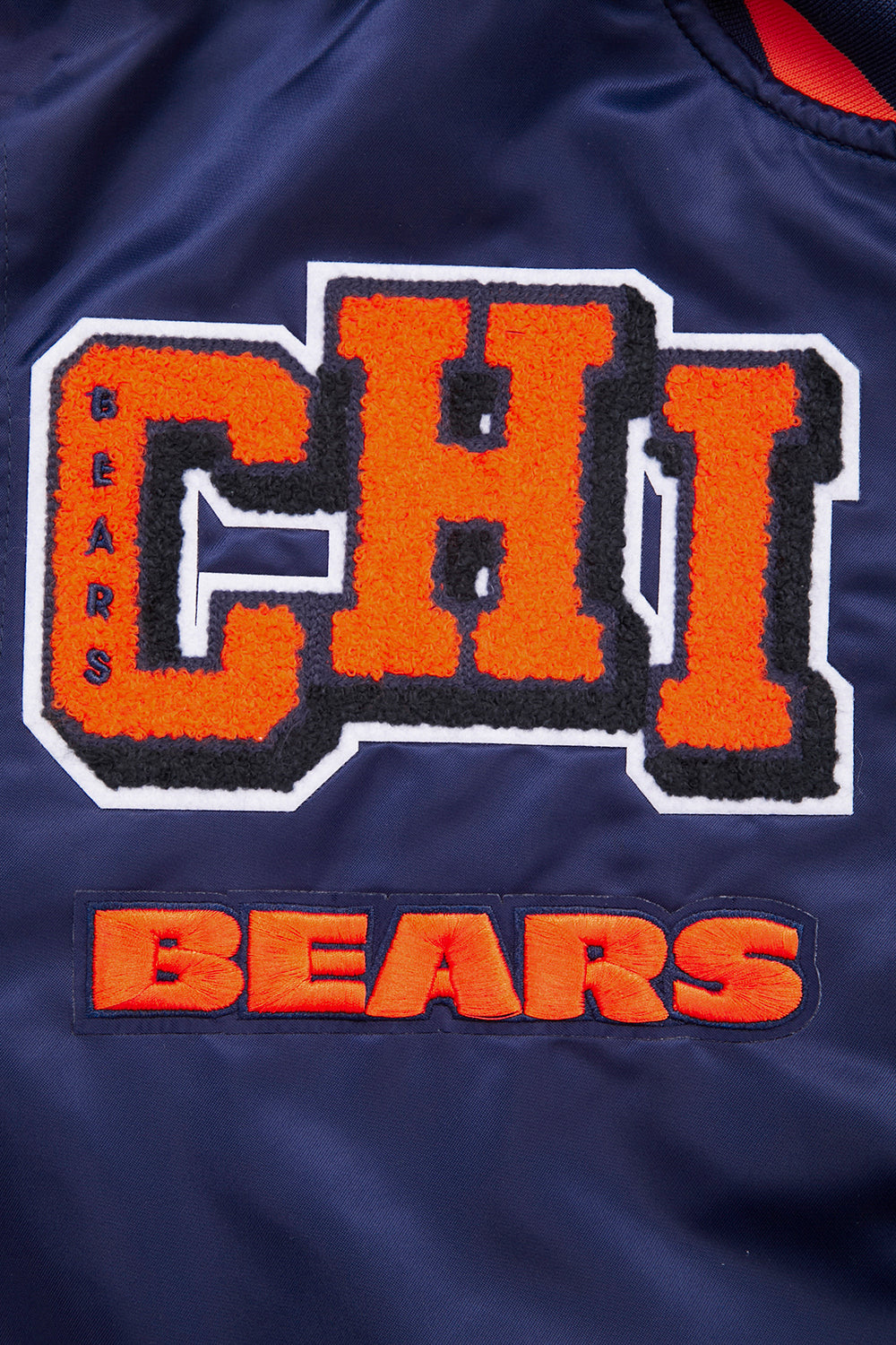 NFL CHICAGO BEARS MASHUP MEN'S RIB SATIN JACKET (MIDNIGHT NAVY/ORANGE/MIDNIGHT NAVY)