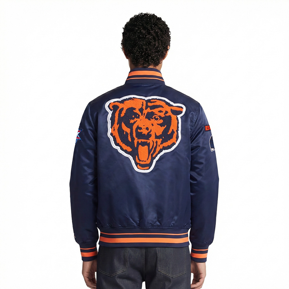 NFL CHICAGO BEARS MASHUP MEN'S RIB SATIN JACKET (MIDNIGHT NAVY/ORANGE/MIDNIGHT NAVY)