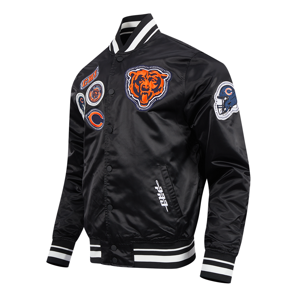 NFL CHICAGO BEARS DIY PICK STITCH MEN'S RIB SATIN JACKET (BLACK)