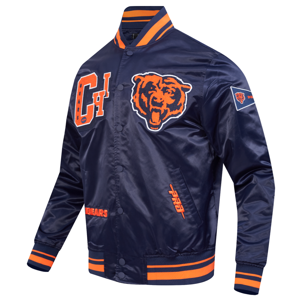NFL CHICAGO BEARS BEST OF MEN'S RIB SATIN JACKET (MIDNIGHT NAVY/ORANGE/MIDNIGHT NAVY)