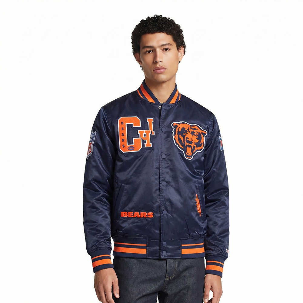 NFL CHICAGO BEARS BEST OF MEN'S RIB SATIN JACKET (MIDNIGHT NAVY/ORANGE/MIDNIGHT NAVY)