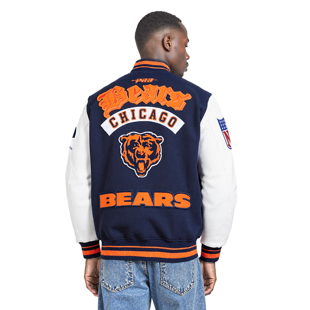 NFL CHICAGO BEARS BEST OF MEN'S RIB WOOL VARSITY JACKET (MIDNIGHT NAVY/ORANGE/MIDNIGHT NAVY)