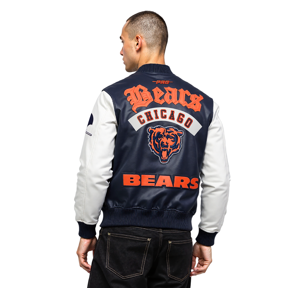 NFL CHICAGO BEARS BEST OF MEN'S LEATHER VARSITY JACKET (MIDNIGHT NAVY/WHITE)