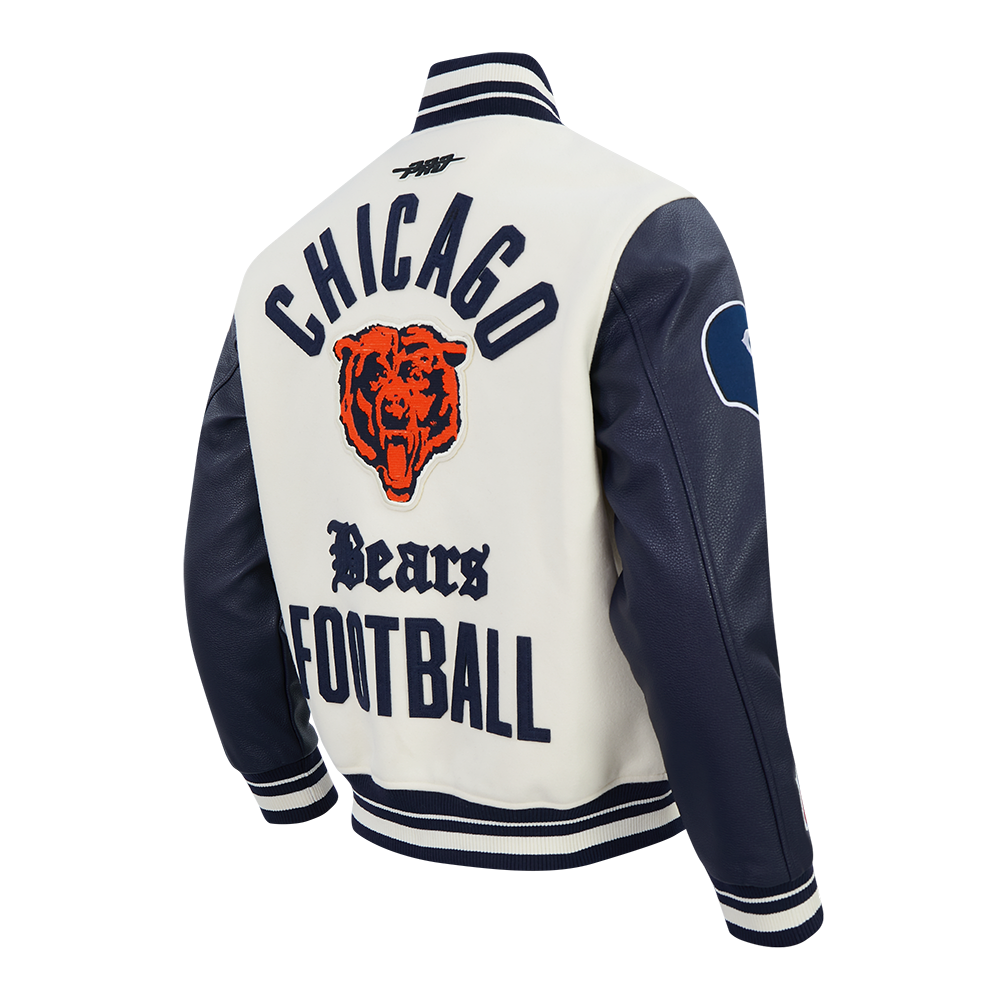 NFL CHICAGO BEARS MODERN ORIGINALS MEN'S RIB WOOL VARSITY JACKET (EGGSHELL/ MIDNIGHT NAVY)