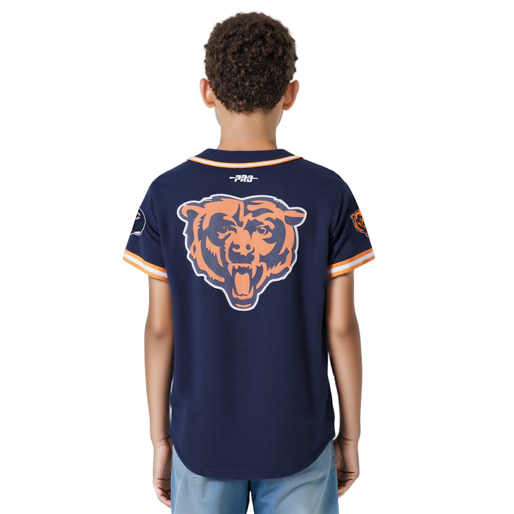 NFL CHICAGO BEARS CLASSIC BIG BOYS MESH BUTTON DOWN SHIRT (MIDNIGHT NAVY/ORANGE)