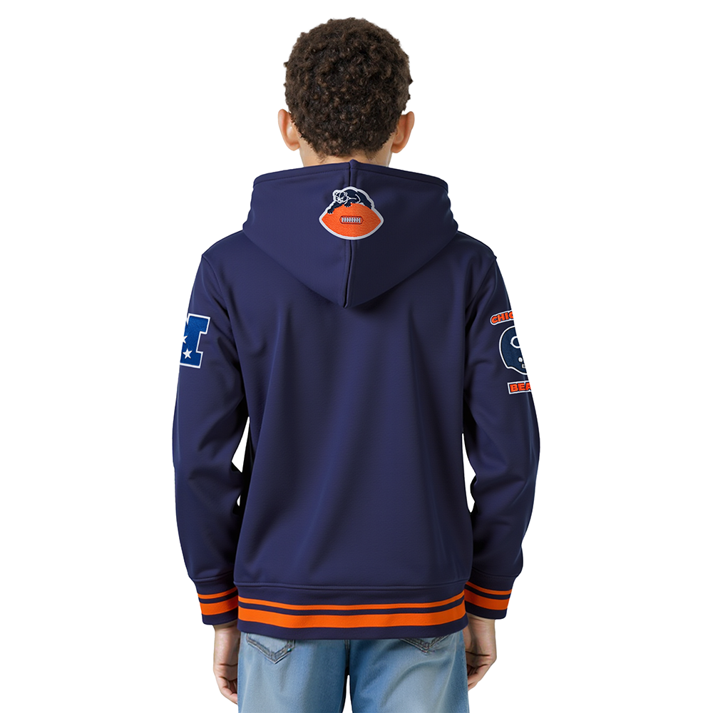 NFL CHICAGO BEARS RETRO CLASSIC BIG BOYS RIB FLEECE PULLOVER HOODIE (MIDNIGHT NAVY/ORANGE/MIDNIGHT NAVY)