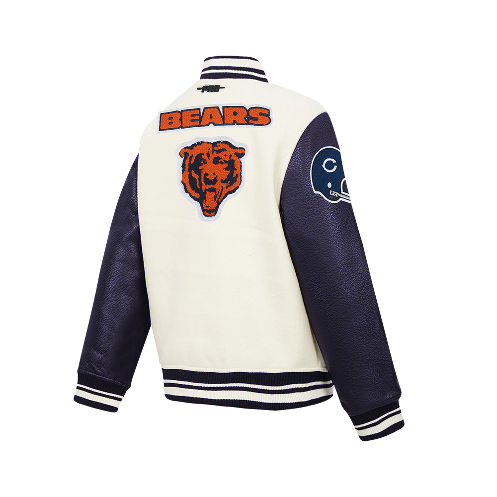 NFL CHICAGO BEARS RETRO CLASSIC BIG BOYS RIB WOOL VARSITY JACKET (EGGSHELL/ MIDNIGHT NAVY)