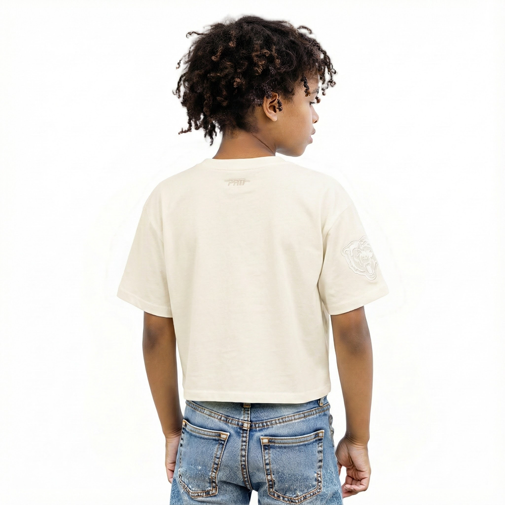 NFL CHICAGO BEARS NEUTRAL BIG GIRLS SHORT SLEEVE BOXY TEE (EGGSHELL)