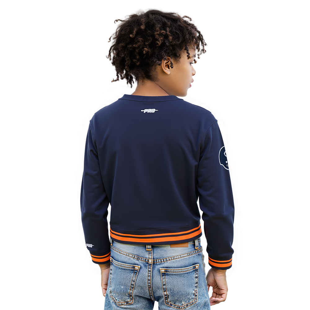 NFL CHICAGO BEARS RETRO CLASSIC BIG GIRLS  RIB FLEECE CREWNECK (MIDNIGHT NAVY/ORANGE/MIDNIGHT NAVY)