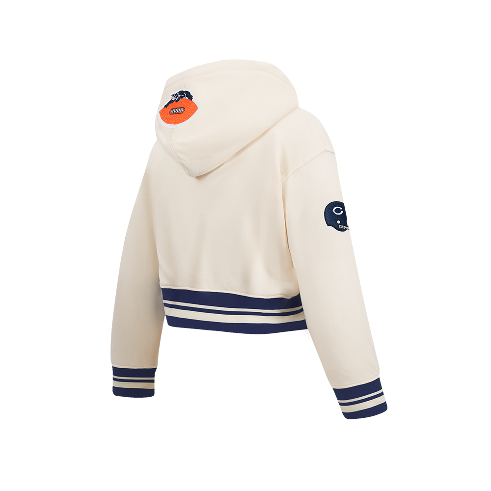 NFL CHICAGO BEARS RETRO CLASSIC BIG GIRL'S RIB FLC PO HOODIE (EGGSHELL/ MIDNIGHT NAVY)