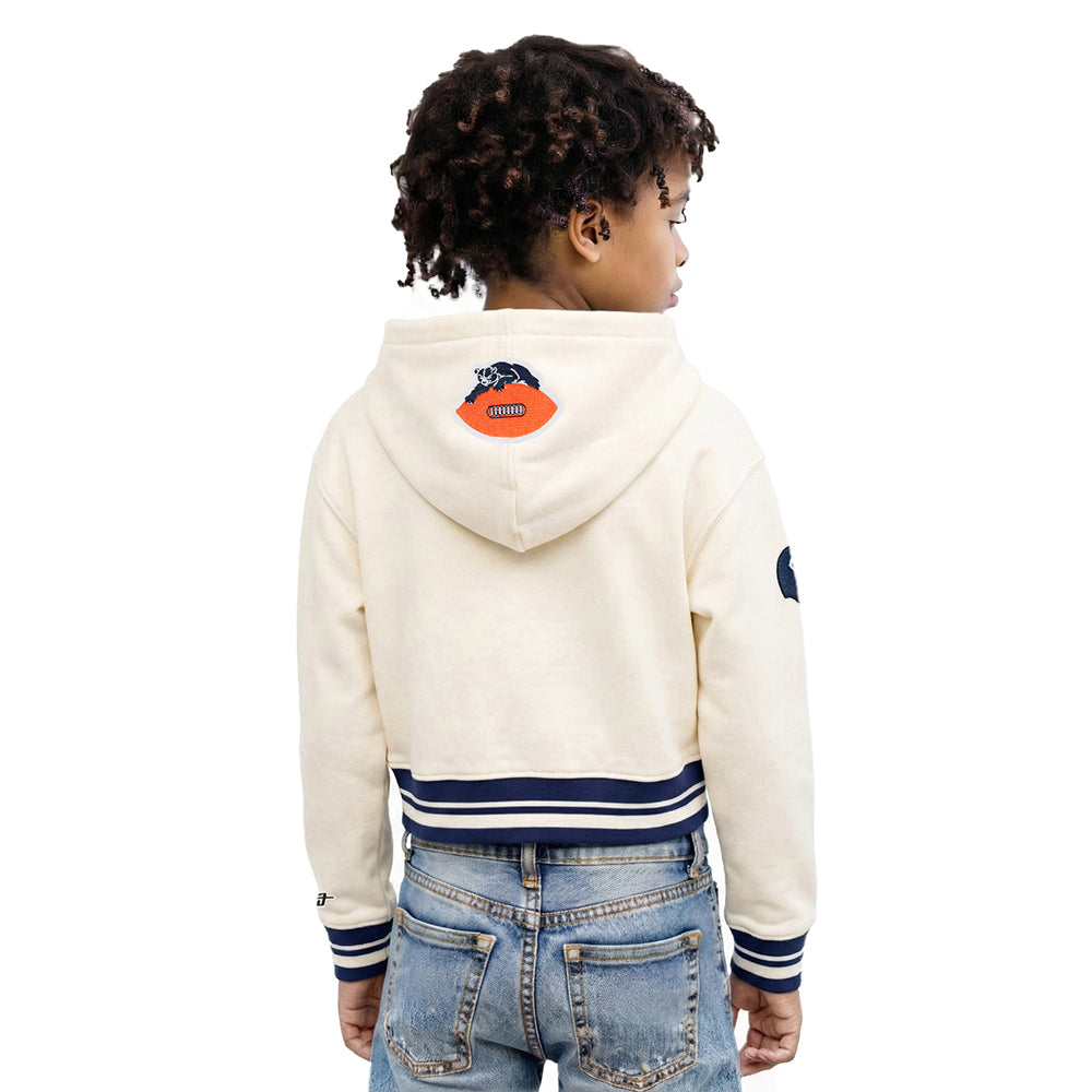 NFL CHICAGO BEARS RETRO CLASSIC BIG GIRL'S RIB FLC PO HOODIE (EGGSHELL/ MIDNIGHT NAVY)