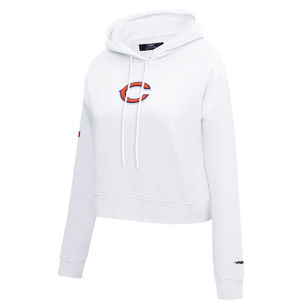 NFL CHICAGO BEARS CLASSIC FLEECE CROPPED PULLOVER HOODIE (WHITE)