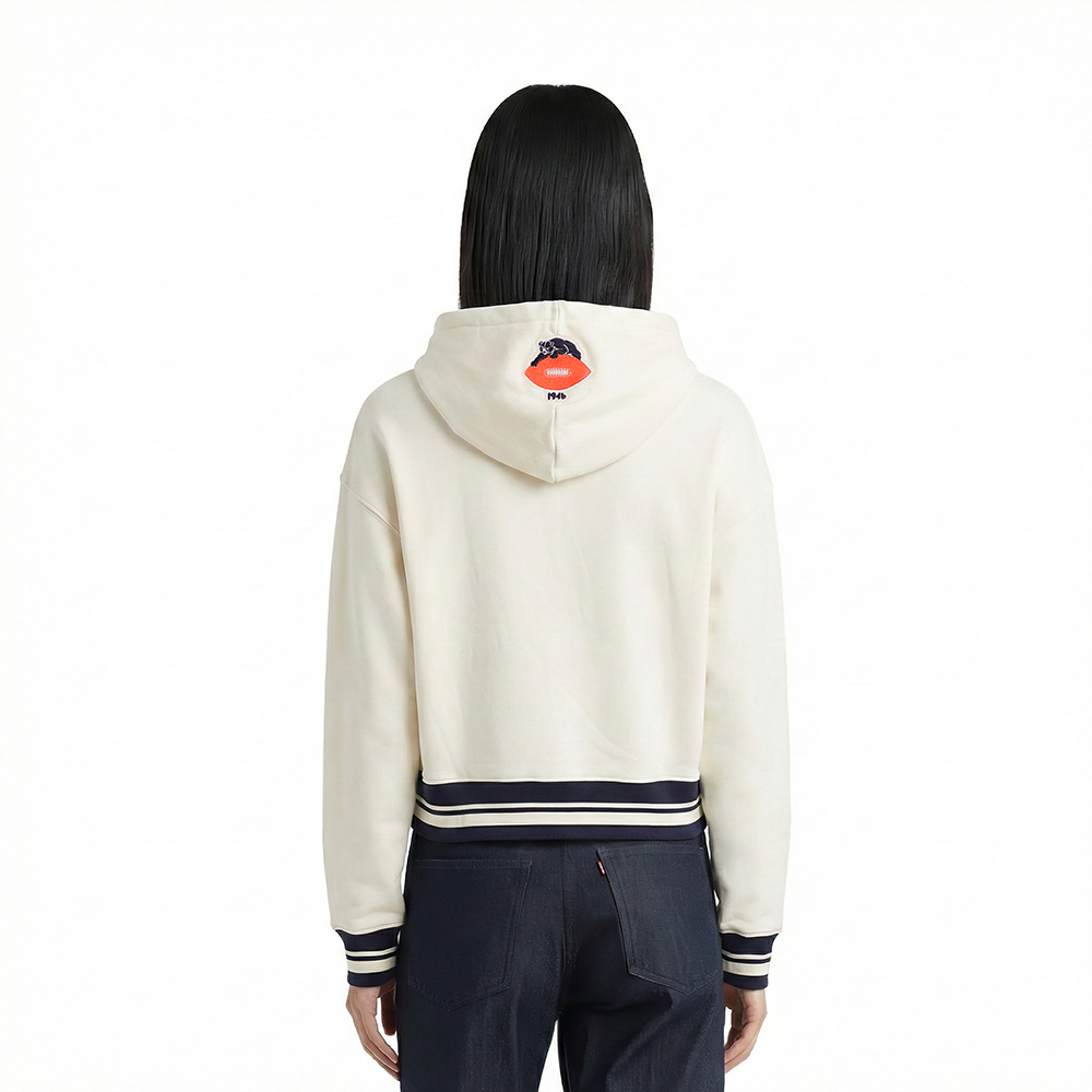 NFL CHICAGO BEARS RETRO CLASSIC WOMEN'S CROPPED PULLOVER HOODIE (EGGSHELL/MIDNIGHT NAVY)