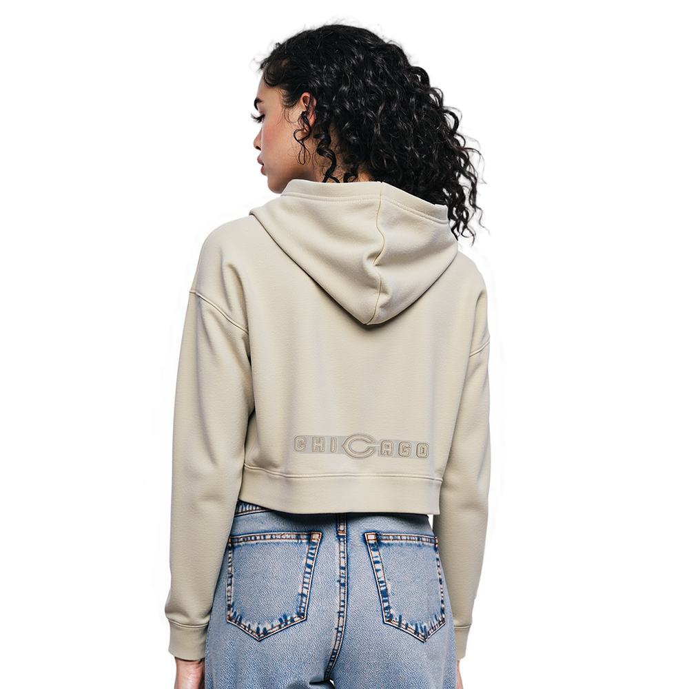 NFL CHICAGO BEARS NEUTRAL CROPPED FLEECE PULLOVER HOODIE (TAUPE)