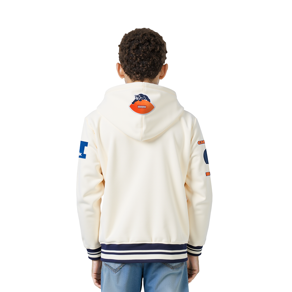 NFL CHICAGO BEARS RETRO CLASSIC LITTLE BOYS RIB FLEECE PULLOVER HOODIE (EGGSHELL/ MIDNIGHT NAVY)