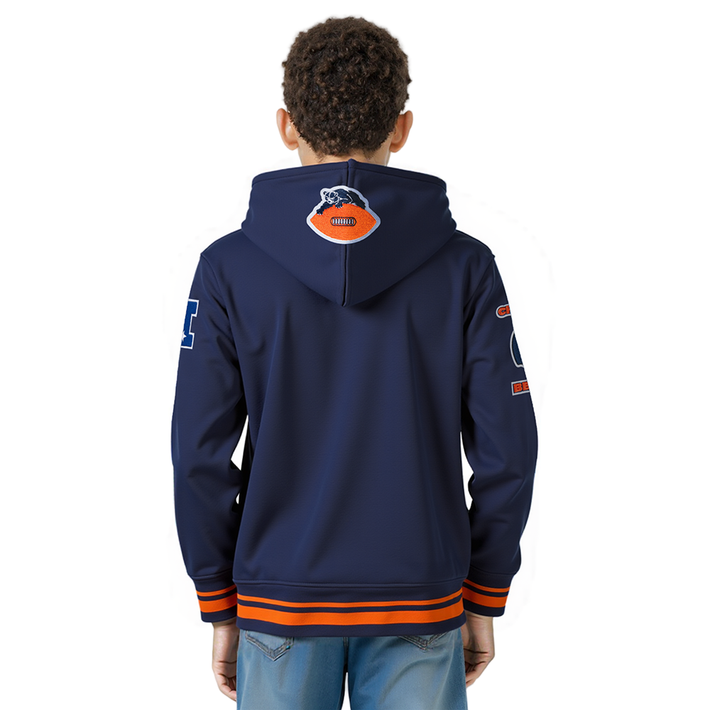 NFL CHICAGO BEARS RETRO CLASSIC LITTLE BOYS RIB FLEECE PULLOVER HOODIE (MIDNIGHT NAVY/ORANGE/MIDNIGHT NAVY)