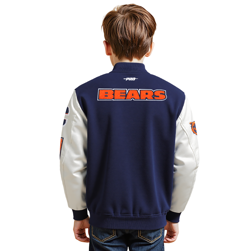 NFL CHICAGO BEARS CLASSIC LITTLE BOYS WOOL VARSITY JACKET (MIDNIGHT NAVY/WHITE)
