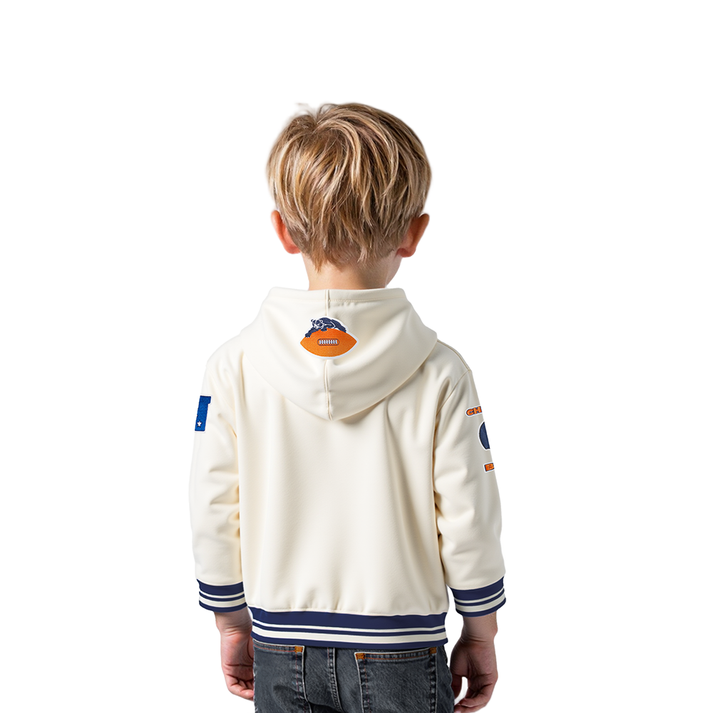 NFL CHICAGO BEARS RETRO CLASSIC TODDLER BOYS RIB FLEECE PULLOVER HOODIE (EGGSHELL/ MIDNIGHT NAVY)