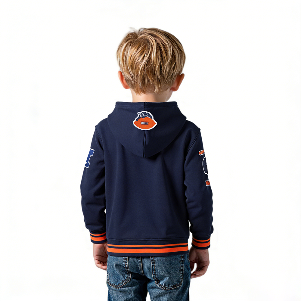 NFL CHICAGO BEARS RETRO CLASSIC TODDLER BOYS RIB FLEECE PULLOVER HOODIE (MIDNIGHT NAVY/ORANGE/MIDNIGHT NAVY)
