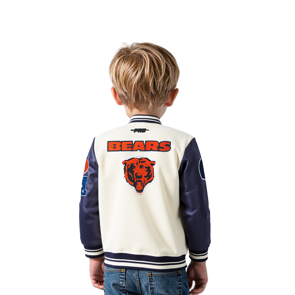 NFL CHICAGO BEARS RETRO CLASSIC TODDLER BOYS RIB WOOL VARSITY JACKET (EGGSHELL/ MIDNIGHT NAVY)