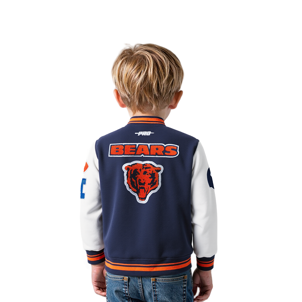 NFL CHICAGO BEARS RETRO CLASSIC TODDLER BOYS RIB WOOL VARSITY JACKET (MIDNIGHT NAVY/ORANGE/MIDNIGHT NAVY)