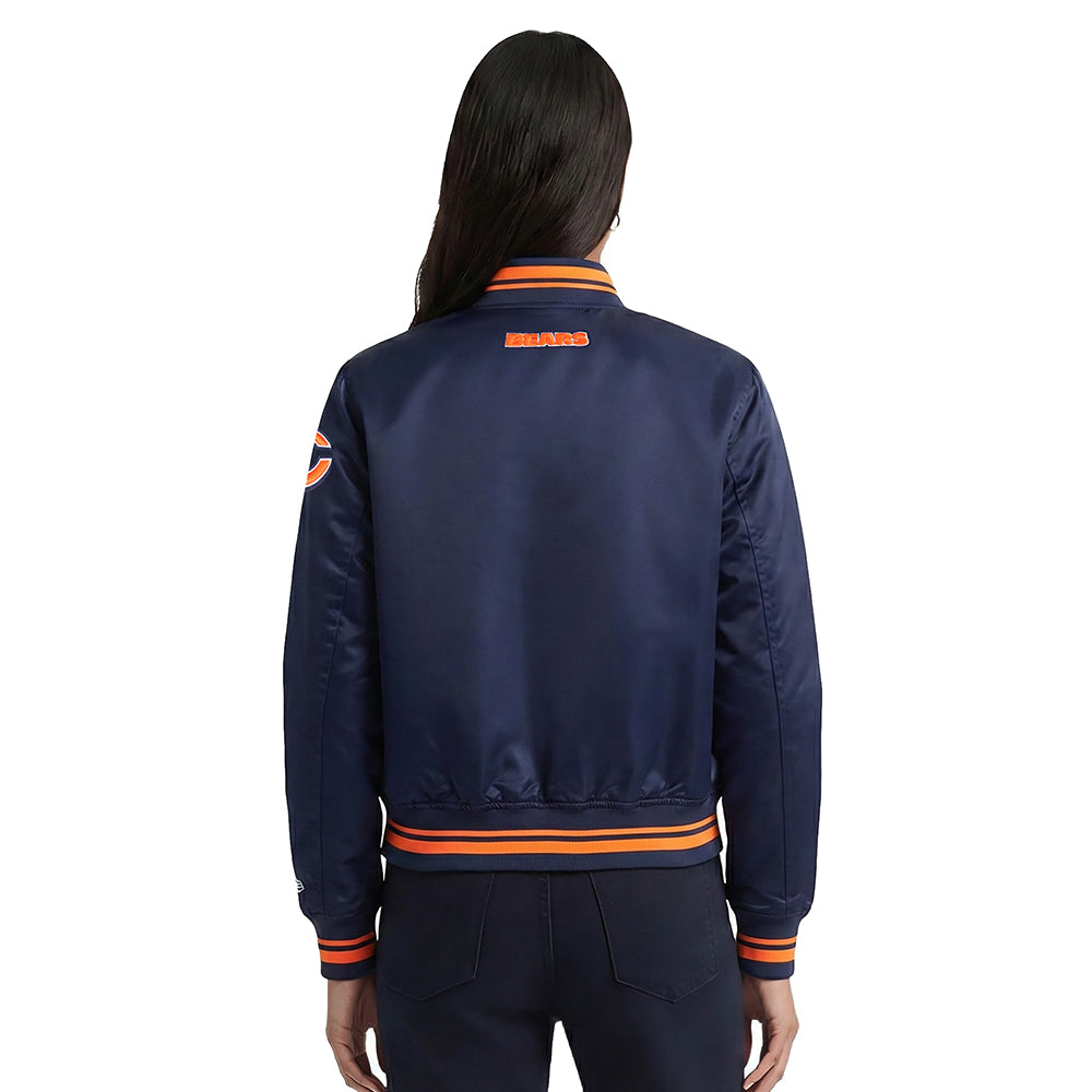 NFL CHICAGO BEARS SCRIPT TAIL WOMEN'S SATIN JACKET (MIDNIGHT NAVY/ORANGE/MIDNIGHT NAVY)