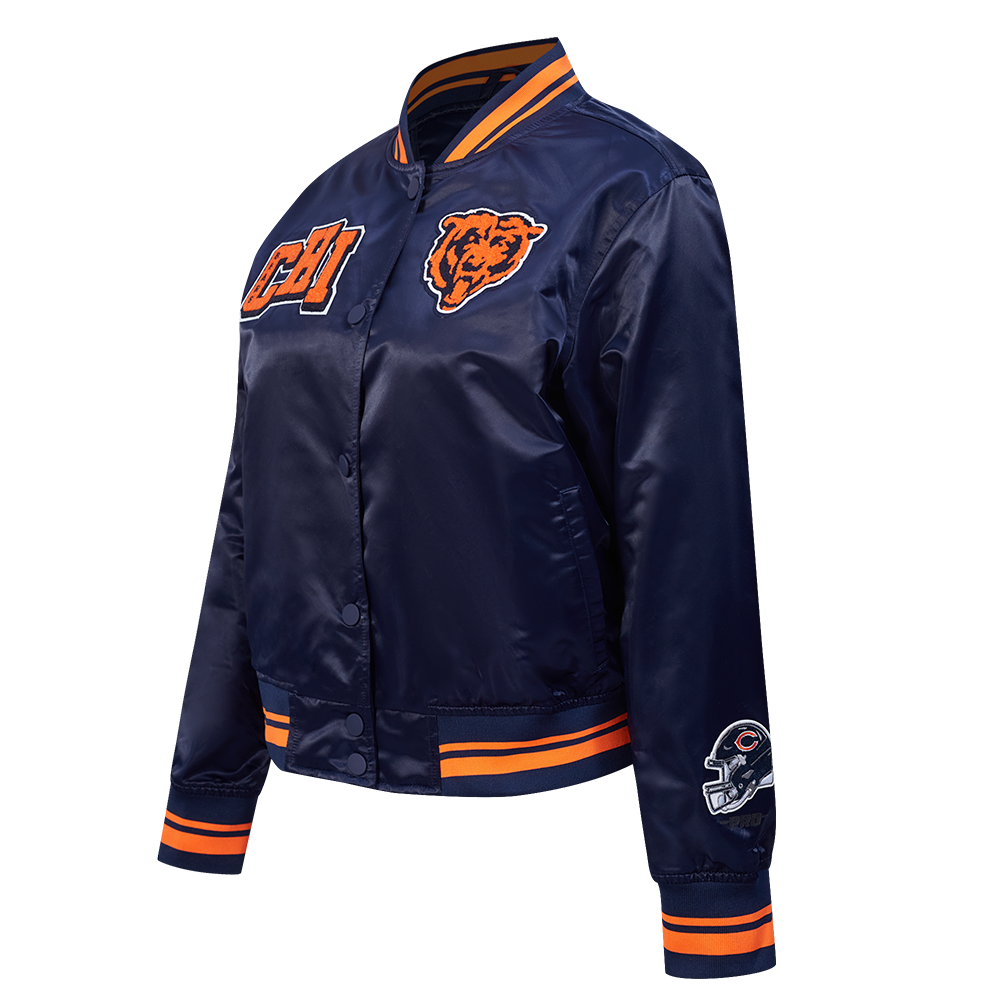 NFL CHICAGO BEARS MASHUP WOMEN'S RIB SATIN JACKET (MIDNIGHT NAVY/ORANGE/MIDNIGHT NAVY)