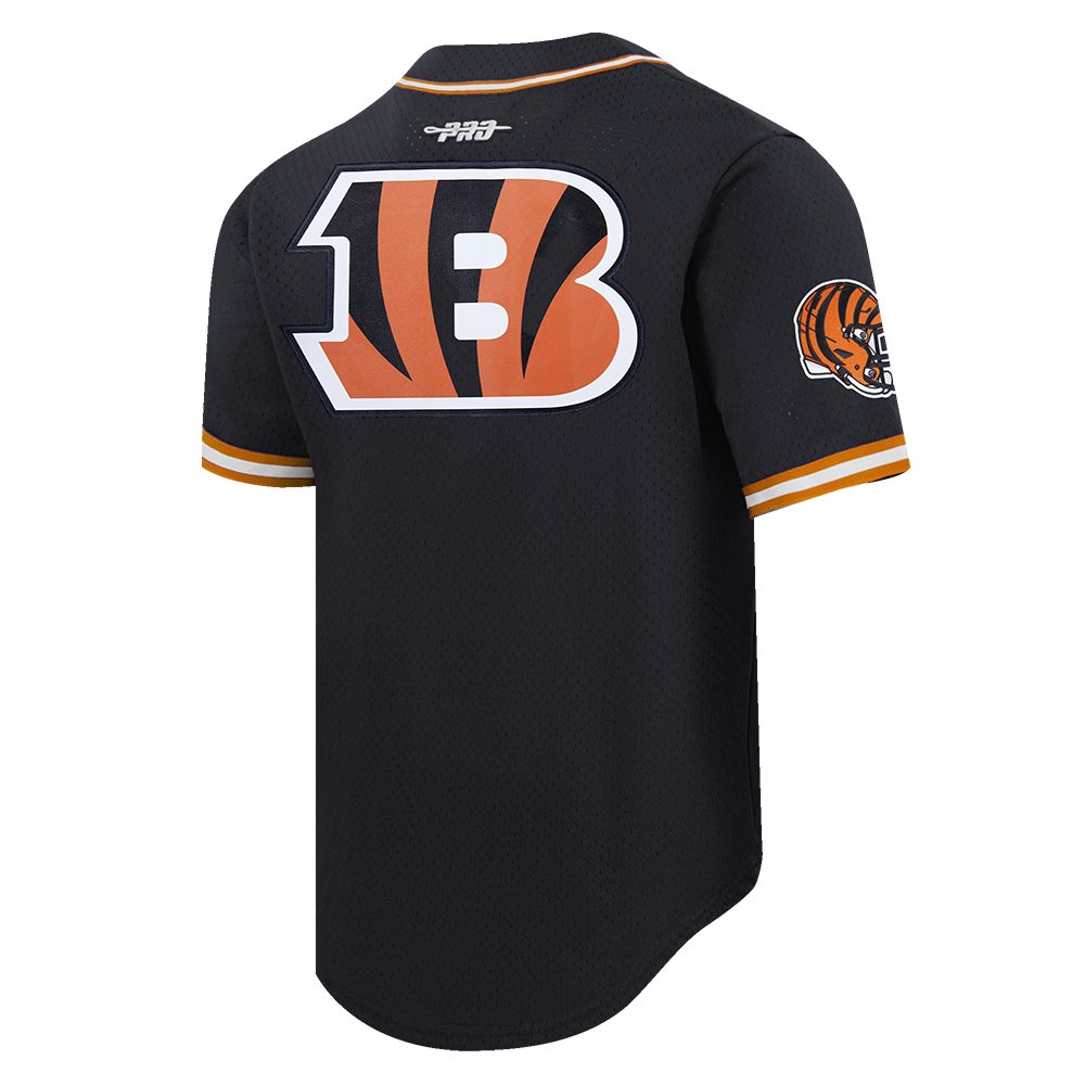 NFL CINCINNATI BENGALS MESH MEN'S BUTTON UP SHIRT (BLACK/ORANGE)