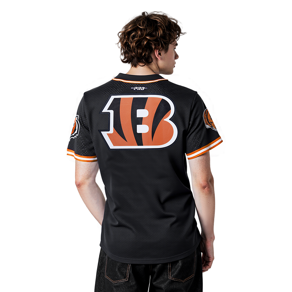 NFL CINCINNATI BENGALS MESH MEN'S BUTTON UP SHIRT (BLACK/ORANGE)