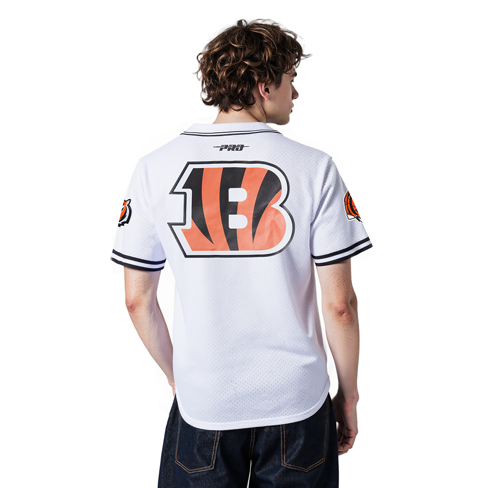 NFL CINCINNATI BENGALS MESH MEN'S BUTTON UP SHIRT (WHITE/BLACK/WHITE)