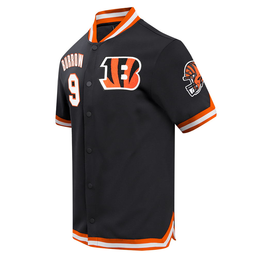 NFL CINCINNATI BENGALS JOE BURROW #9 CLASSIC MEN'S WARM UP JACKET (BLACK/ORANGE)