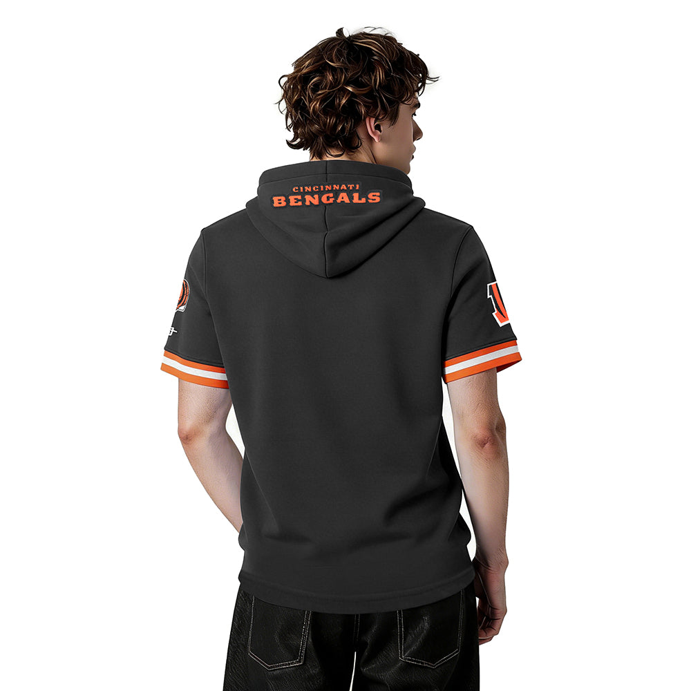 NFL CINCINNATI BENGALS JOE BURROW #9 CLASSIC PNN MEN'S SS PO HOODIE (BLACK/ORANGE)