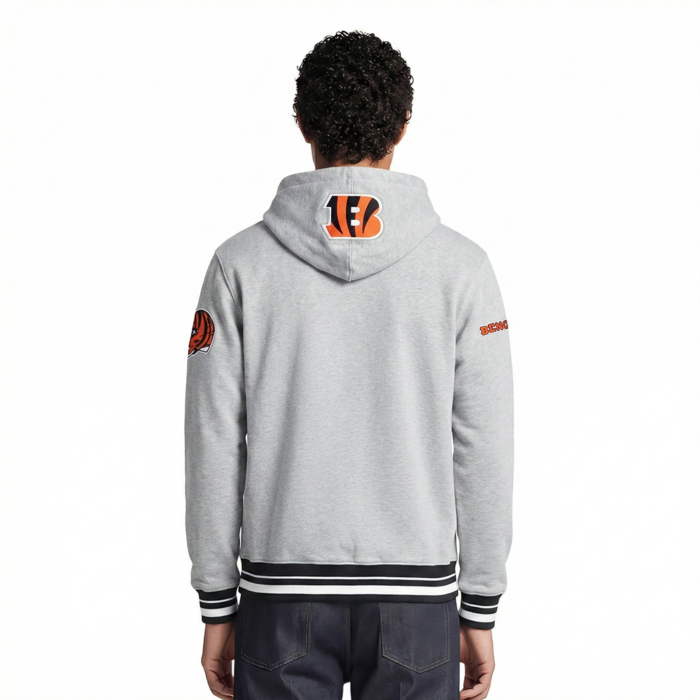 NFL CINCINNATI BENGALS SCRIPT TAIL MEN'S RIB FLC PO HOODIE (HEATHER GRAY/BLACK)