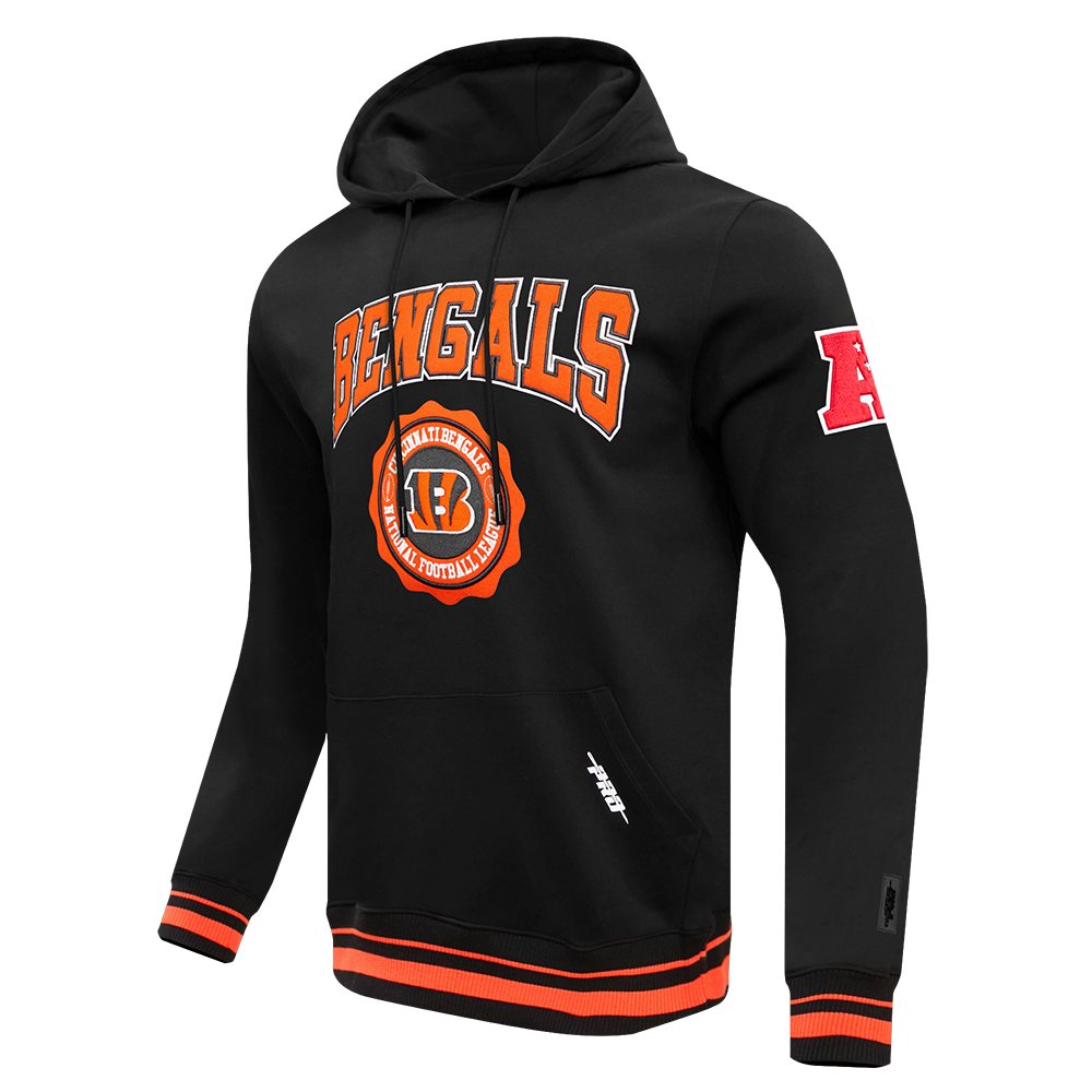 NFL CINCINNATI BENGALS CREST EMBLEM MEN'S RIB PO HOODIE (HEATHER GRAY/BLACK)