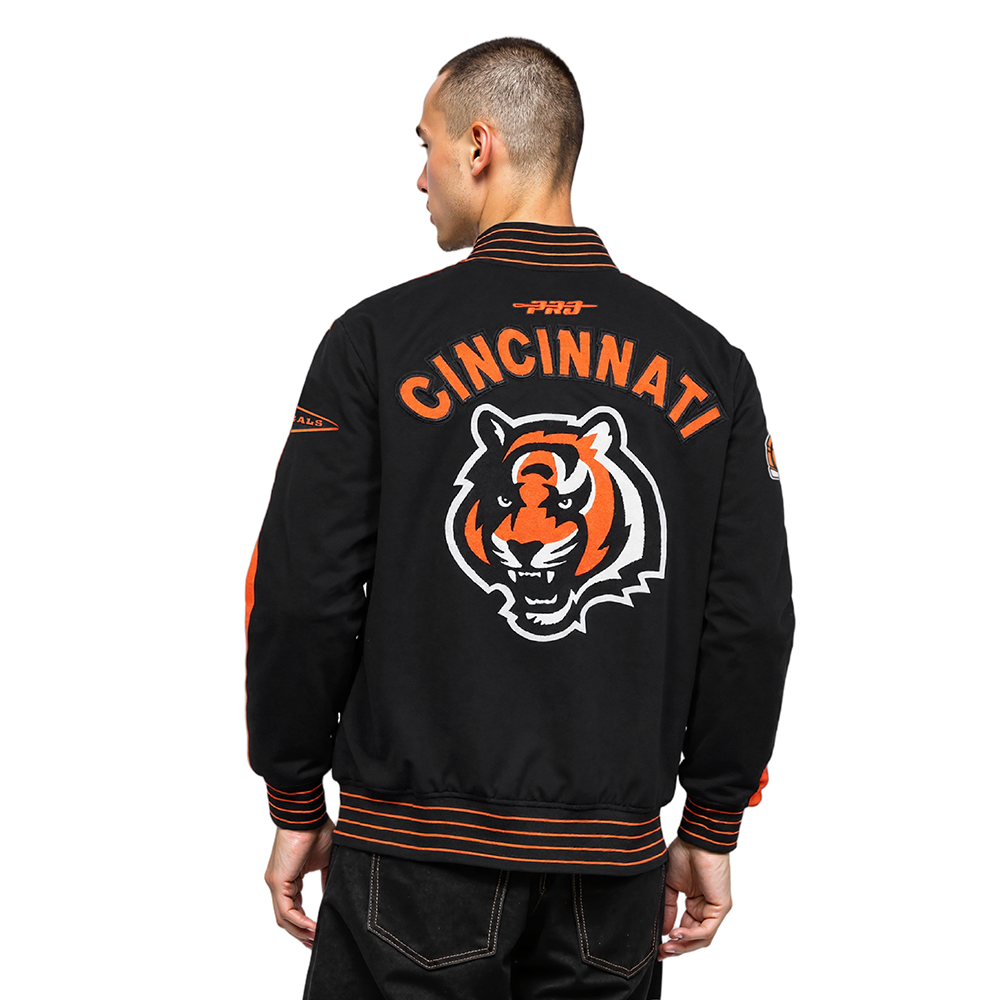 NFL CINCINNATI BENGALS PRO GAME DAY MEN'S DBL KNIT JACKET (BLACK/ORANGE/WHITE)