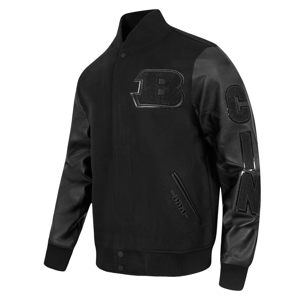 NFL CINCINNATI BENGALS TRIPLE BLACK MEN'S WOOL VARSITY JACKET (TRIPLE BLACK MEN'S)